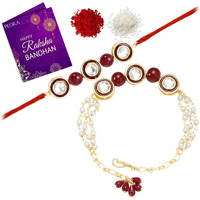 Peora Traditional Legacy of Rakshabandhan with Kundan Rakhi for Bhaiya Bhabhi, for Brother & Sister in Law, Maroon Set of 2