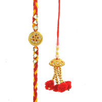 INDI ART RAKHI SET for BHAIYA and BHABHI JI - LAKH RAKHI SET for BHAIYA and BHABHI JI - DORE SET for RAKHI (Set of 2) - Prime