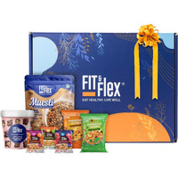 Fit & Flex Healthy Gift Box For Rakhi, Assorted Pack of Premium Snacks (Granola, Muesli, Chocolates & Namkeen) - As Seen on Shark Tank India - Pack of 7