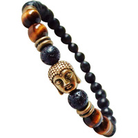 Young & Forever Gift Dvine Tiger Eye Lava Rock Diffuser Healing Beads Yoga Reiki Gold Buddha Charm Natural Stone Unisex Energy Strand Rakhi Bracelet for Women