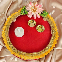 SATYAM KRAFT 1 Pc Handcrafted Round Platter Rakhi - Pooja Thali-Ideal for Rakshabandhan, shaadi decor, marriage, handmade Decorative Plates for Brides maid, bride-groom wedding Functions (Model H)