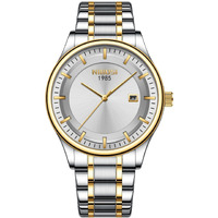 NIBOSI Mens Watch Analog, Stainless Steel Band, Date Display, Business Casual Dress Watch  Perfect Birthday Rakhi Gift for Men (Silver-Gold-Silver)