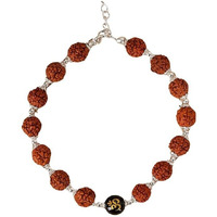 DHRUVS COLLECTION 925 Silver OM Rudraksha Bracelet With Flower Caps for Boys, Girls, Men & Women | Traditional Rakshabandhan Rakhi For Brother & Bhabhi, Ideal For Casual Wear