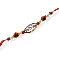 Ashok Jewellers Silver Rudraksh Rakhi for Brother (Free Size) - Design 14
