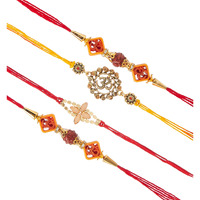 Collectible India Mens and Womens Pack of 4 Rakhi for Brother and Bhabhi Kids - Lumba Rakhi for Bhabhi/Round Extensive Work