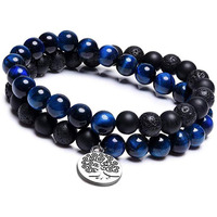 Young & Forever Gift Dvine Spiritual Natural Semi-Precious Blue Tiger Eye Onyx and Lava Tree Of Life Charm Hum Reiki Rakhi Bracelet for Men and Women