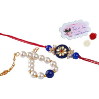 JFL-Jewellery for Less Handmade Kundan Colorful Stone Rakhi for Brother,Combo Designer Collection Couple Pair Rakhi Set for Bhaiya with Roli Chawal for Raksha Bandhan