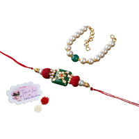 JFL - Jewellery for Less Handmade Kundan Colorful Stone & Pearl,Cotton Bead Rakhi,Combo Designer Collection Couple Pair Set with Roli Chawal (Raksha Bandhan)