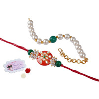JFL-Jewellery for Less Handmade Kundan Colorful Stone Rakhi for Brother,Combo Designer Collection Couple Pair Rakhi Set for Bhaiya with Roli Chawal for Raksha Bandhan