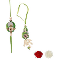 I Jewels Unisex-Adult Designer Bhaiya Bhabhi Lumba Rakhi Bracelet Combo Set With Roli Chawal & Rakshabandhan Card (R055-42) (Style 10)