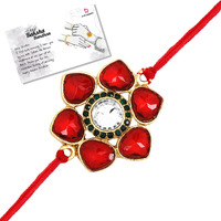 LIVE EVIL Modish Gold plated Stone Work Rakhi for Brother Sister with Raksha Bandhan Greeting Card having Traditional Ethnic Unique Design Specially Hand Made by Indian Craftsmen