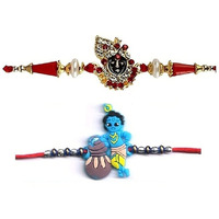VR Creatives Kids Khatu Shyam/Krishna Rakhi and Krishna Face Two 2 Rakhi Combo Set for Brother