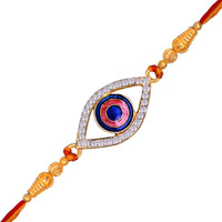 Mahi Auspicious Evil Eye Meenakari work and White Crystals Rakhi Bracelet for Brother (RA1100644G)