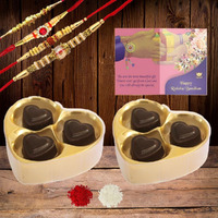 BOGATCHI Rakhi Chocolates for Brother, 2 Heart Chocolate Box, 3 pcs Each + 4 Rakhi + 2 Roli Chawal + Free Rakhi Card
