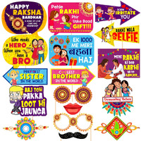 Zyozique 17 Pcs Rakhi Photo Booth Props/Raksha Bandhan Props for Photoshoot/Happy Raksha Bandhan Props/Happy Rakhi Decoration for Raksha Bandhan Festival Photo Props
