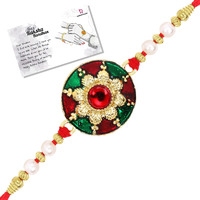 LIVE EVIL Pleasing Gold plated Maroon Meena Work Rakhi For Brother Sister With Raksha Bandhan Greeting Card having Traditional Ethnic Unique Design Specially Hand Made by Indian Craftsman