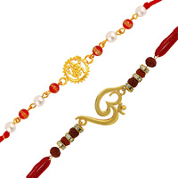 Mahi Combo of 2 Spiritual Hanuman and Om Rakhi Combo with rudraksha and Crystal for Beloved Brother (Bracelet) RCO1104771G