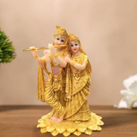 SATYAM KRAFT 1 Pc Shree Radha krishna God Murti - Statue Decor Gold Idol Decoration Showpiece for Office, Pooja, Mandir, Table, figurines rakshabandhan rakhi Gift Decorative gifts (SMALL) (13.5 H)
