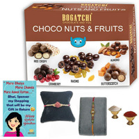 BOGATCHI Assorted Chocolate Nuts and Fruits, Rakhi with Sweets for Brother - 100g + Free Roli chawal and Rakhi Card