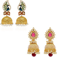 YouBella Special Combo of Gold Plated Dancing Peacock Pearl studded Jhumka Earrings for Girls and Women : Best Rakhi Gift Jewellery