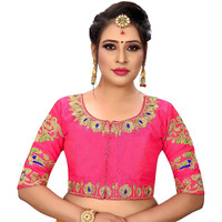 Vihu Fashion Womens Silk Floral Half Sleeve Regular Blouse (VF Rakhi Pink 38