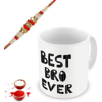 illuminati gifts Raksha Bandhan Gift Set of Stone Studded Rakhi & Best Bro Ever Quote Printed Ceramic Coffee Mug for Brother Bhaiya Bhai - (325ml, Black)