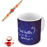 illuminati gifts Raksha Bandhan Gift Set of Rudraksh Beads Rakhi & Best Brother in The Universe Quote Printed Ceramic Coffee Mug for Brother Bhaiya Bhai - (325ml, Blue)