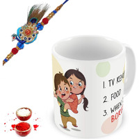illuminati gifts Raksha Bandhan Gift Set of Beautiful Peacock Rakhi & Brother Sister Fight Reasons Funny Design Quote Printed Ceramic Coffee Mug for Brother Bhaiya Bhai - (325ml, White)