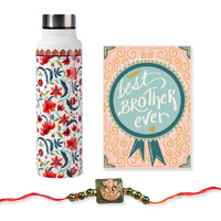 Happening Hippo Rakhi Gifts for Brother Stainless Steel Water Bottle 980 ml, School, Gym, Home, office, Boys, Girls, Kids, Leak Proof (Printed Bottle, Cap) with greeting card (Royal) with Rakhi