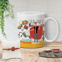 The Purple Tree Rakhi for Brother with Mug and Card Hamper, Rakhi Gift Hamper (1 Rakhi, Mug, Roli Chawal, Greeting Card), Rakhi Gift for Brother, Rakhi for Bhai, Rakhi Mug Gift MR4