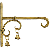 KAEVION Unique Stylish Antique Handmade Ethnic Wall Mounted Bracket Lantern Diya Hanger with Brass Bells - Pack of 1 (Golden Finished)