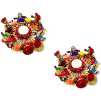 JH Gallery Handmade Recycled Material Rajasthani Raja Rani Puppet/Dolls Diyas Tealight/Diya/Diwali Diya/Idol Diyas Holders Gift for Diwali, Home Decor/Temple Decor, Multicolor (Pack of 2)