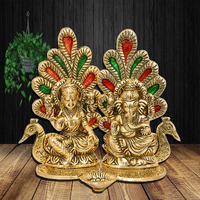 Nexplora Industries Pvt. Ltd. Metal Laxmi Ganesh Figurine Idol with Peacock Diya Deepak, Height 15 cm, Gold Antique Finish