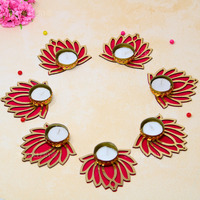 JH Gallery Handcrafted Lotus Tealight Candle Holder|Lotus Reusable Rangoli For Floor|Tealight Candle Holder|Home Decoration Item For Diwali|Lotus Diya For Pooja-Pack Of 7, Wood;Iron,Gold