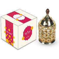 Klassic Decor Brass and Crystal Horizontal Shape Akhand Diya/Table Deepak/Oil Lamp with Plastic knob, Medium Size ( Pack of 1, Golden )