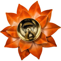 EIN SOF Brass Lotus Diyas for Home Decoration  5 inches Medium Size Puja Akhand Diya, Decorative Diwali & Christmas Festival Item with Gift Box, Orange Flower