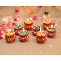 Collectible India Set of 12 Handmade Matki Candles Diwali Gift Set - Diwali Candles Set - Diwali Decoration Items for Home Decor - Wax Clay Floating Candles Diya for Diwali, Diwali Lights