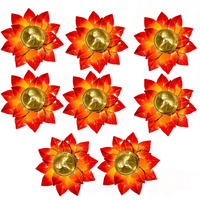 Collectible India Brass Lotus Kamal Oil Diya Stand, Orange, Pack of 8