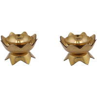 Collectible India (Set of 2) Brass Diya Handmade Oil Lamp for Puja (4.5 x 7 Cm,Golden)