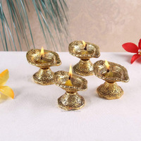 Handicrafts Paradise Metal Diya (3 x 2 x 1.75 inch, Gold)