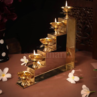 ServDharm 5 Steps Decorative Brass Diya for Puja & Gifting