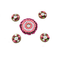 Urban Turtle Beautiful Flower Diya Rangoli Mat for Diwali Decoration | Home Decor Items | Festive Season (Pink & White)