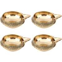 TIED RIBBONS Set of 4 Brass Diya for Puja Room Oil Lamp - Decoration Items for Home Decor Office (2.8 Cm X 6.3 Cm, Brass)