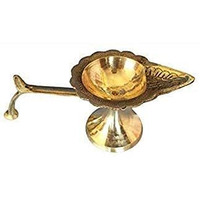 Santosh Bhakti Bhandar Brass Deepak Single Aarti | 1 Arti Diya | Camphor Loban Dhuni Oil Lamp Puja| Deepak with Handle for Pooja 6 inch Length | Golden