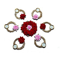 Urban Turtle Beautiful Flower Diya Rangoli Mat for Diwali Decoration | Home Decor Items | Festive Season (red)