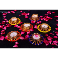 Collectible India Metallic Diya Tealight Candle Holders - Assorted Gota Patti Mix Color Flower Design Candle Holder for Home Decoration - Diwali Gifts - Candles for Diwali Decoration (Pack of 4)