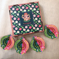TIED RIBBONS Pack of 4 Diya Set - Large Size Teracotta Clay Diya Set Earthen Oil Ghee Diyas Mitti Diya Combo Pack - Decoration Items for Home Decor (Set of 4, Multicolor)