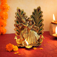 TIED RIBBONS Radha Krishna Idol with Diya Peacock Design Decorative Showpiece Statue for Puja Room Home Brass Decoration Gift Items