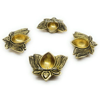 RAMA METAL Brass Lotus Diya (Pack of 4 Pieces)