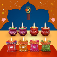 CraftVatika 8 Diwali Diya Combo of and Matki Diya for Puja Diwali Decoration Items Terracotta Candles for Home Decoration/Diwali Lights/Candle Stand/Candle Holder/Diwali Gifts 4 Family Friends